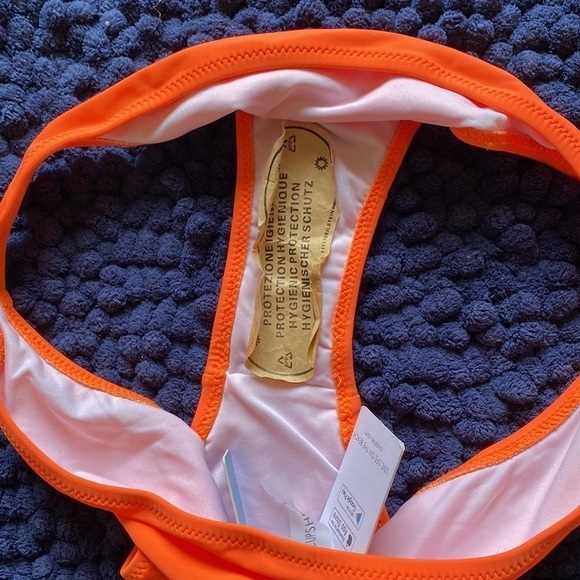CUPSHE Bikini Cheeky Bottom ruffle top Swim Suit Beach pool summer Orange Sz M - Picture 6 of 8